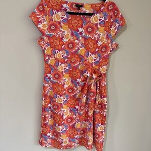 Talbots Effortless Nylon Side Tie Dress Size L Botanical Citrus Vacation